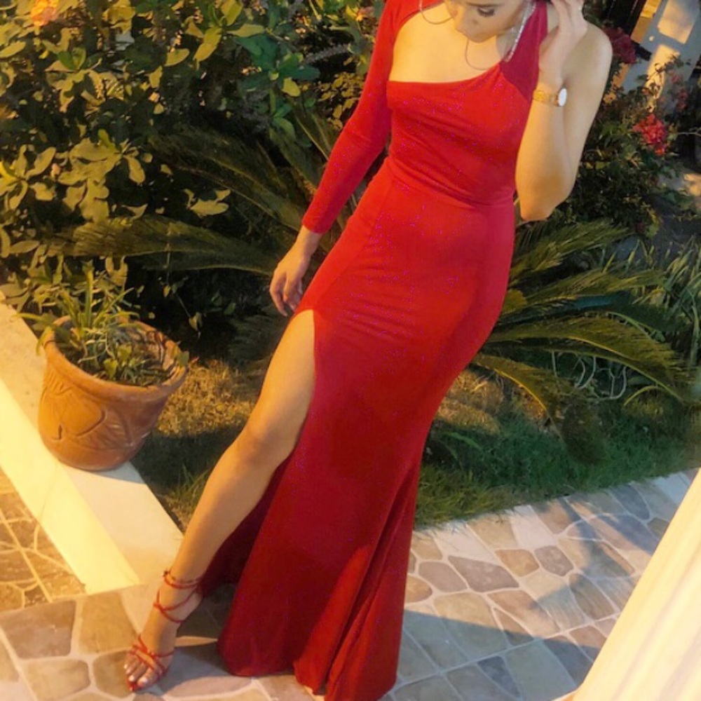 Red gown one shoulder